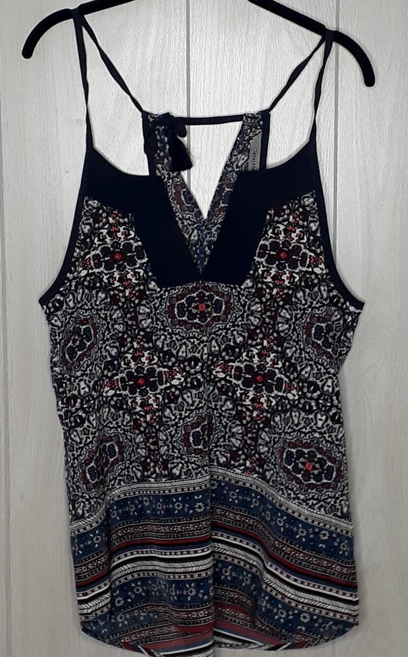 Athleta Tank Top Blue Medallion Dunes Halter Tassel Tie Geometric Size XS